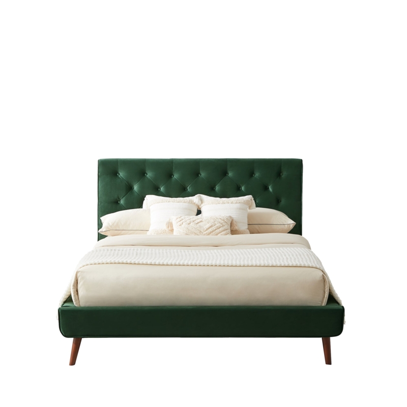 Emerald Channel Tufted Platform Bed Tapered Wood Legs