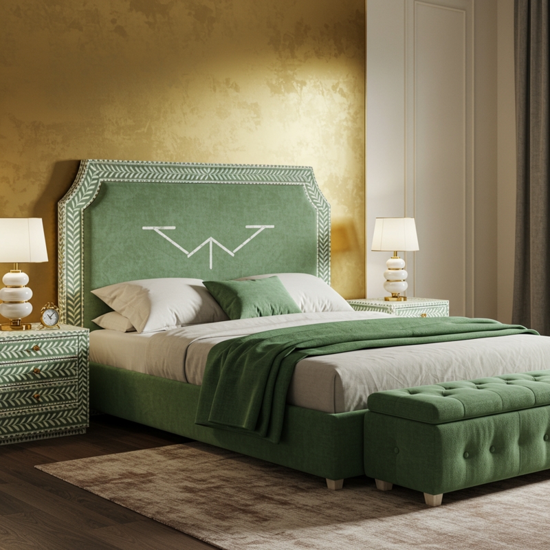 Emerald Green Upholstered Bed with Arched Channel Tufted Headboard