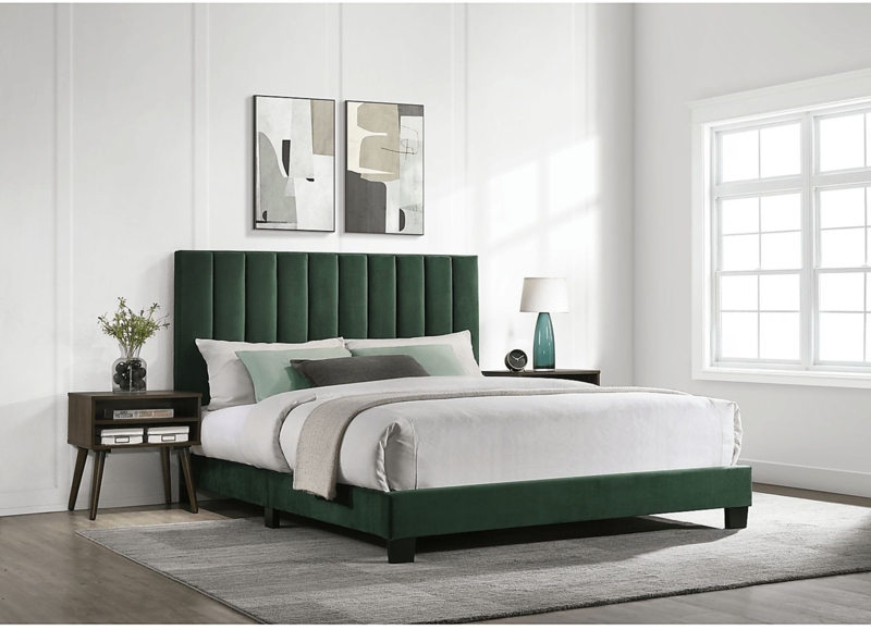 Emerald Upholstered Bed Horizontal Tufted Tapered Wood Legs
