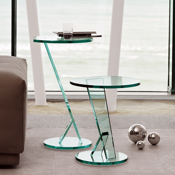 End Table All Glass Design Curved Internal Niche U-Shaped