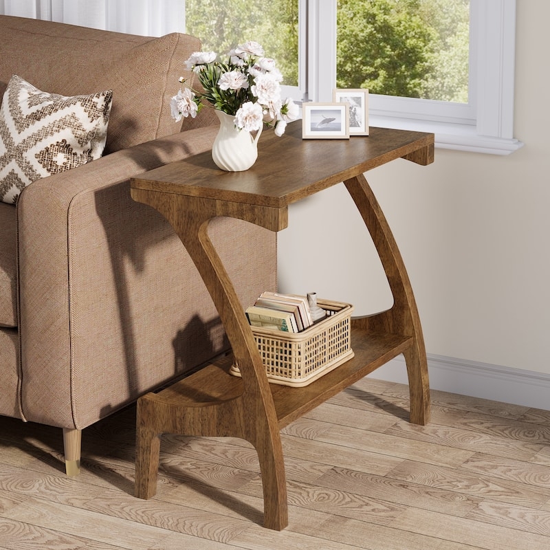 End Table Arched Frame Two Tier Design Matte Natural Grain Finish