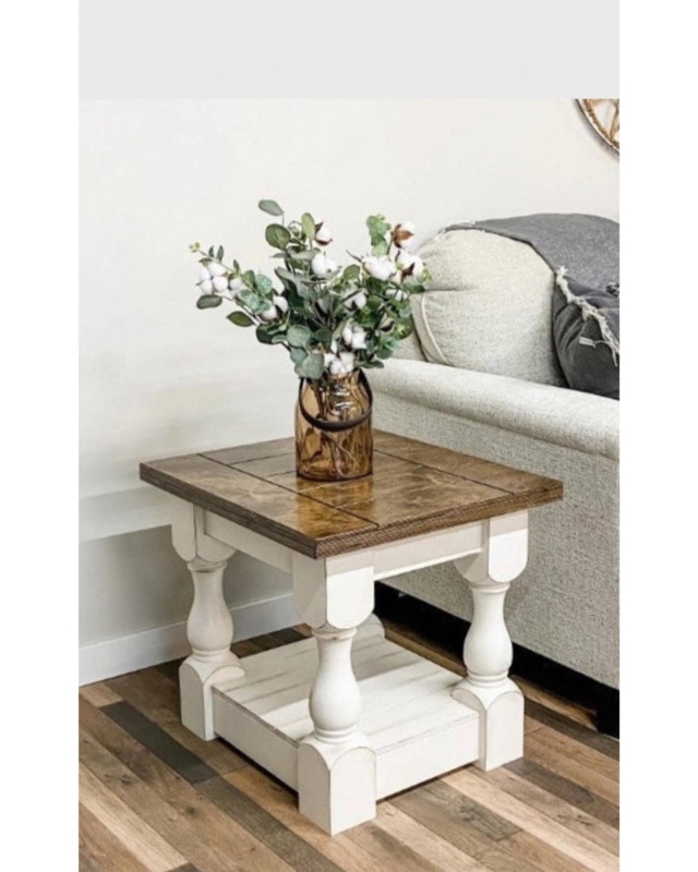 End Table Baluster Legs Chunky Silhouette Warm Brown Distressed
