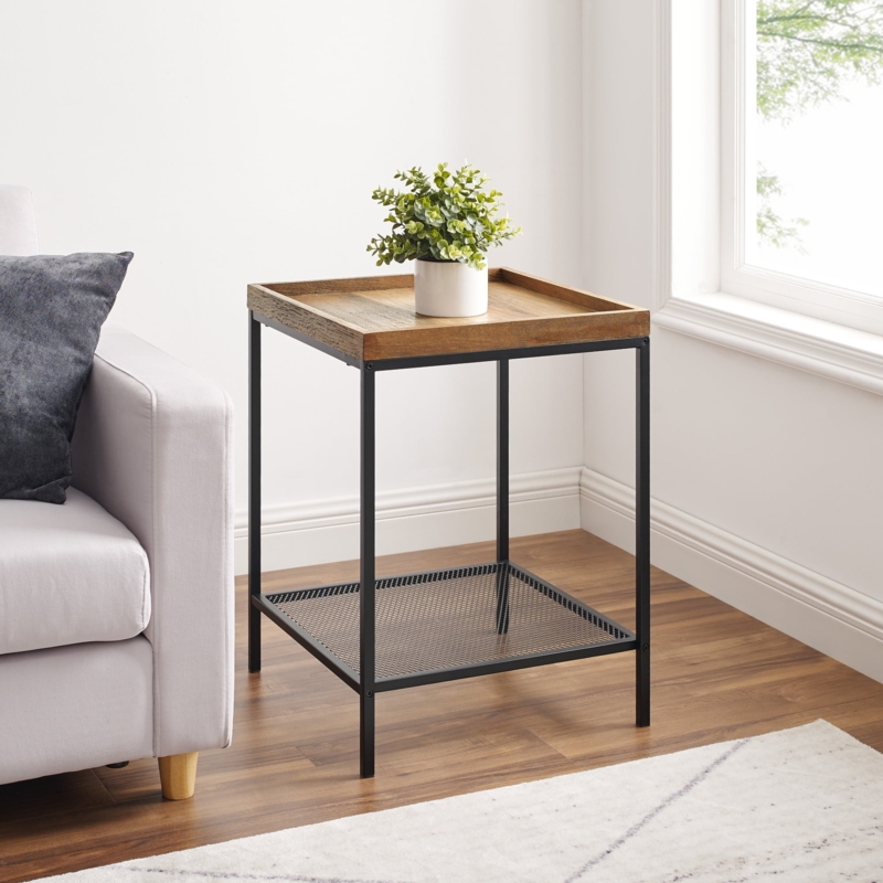 End Table Barnwood Finish Square, Rustic Industrial End Table Styling