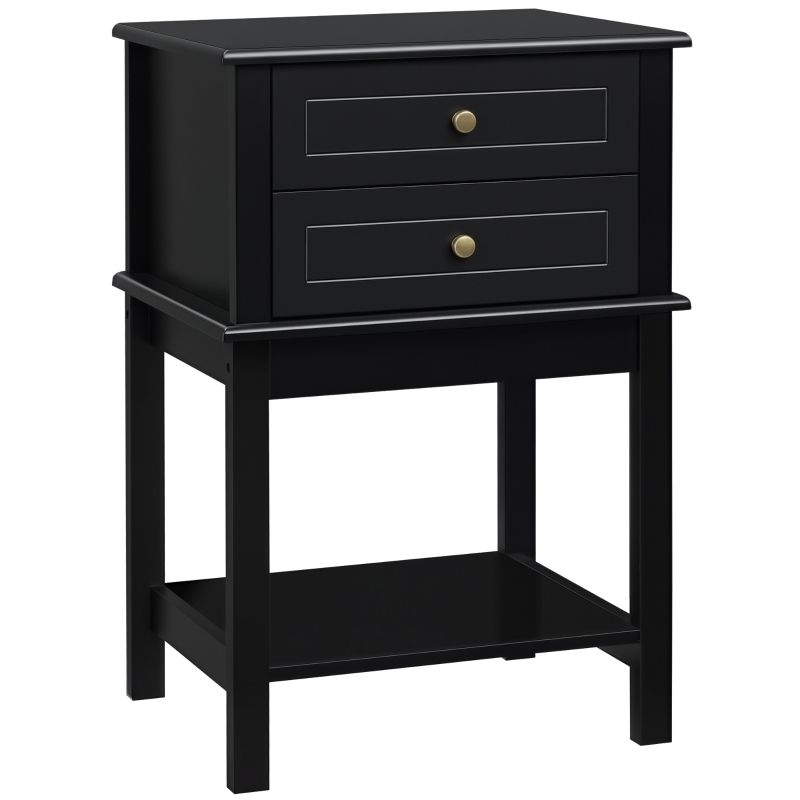 End Table Black End Table With Drawers Matte Finish Open Shelf Tapered