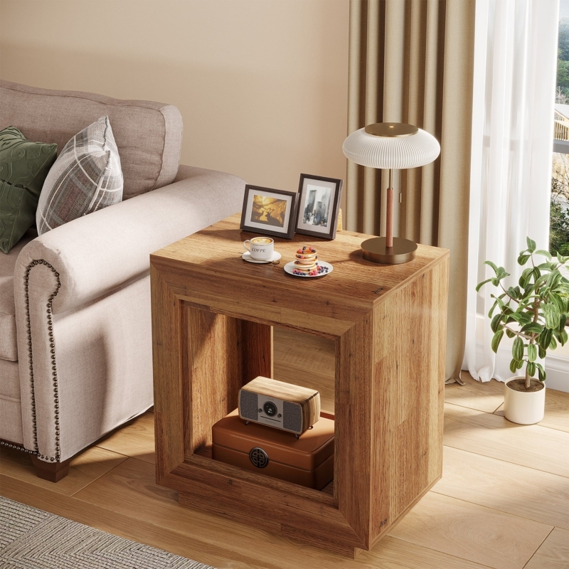 End Table Black Frame Wood Top X Frame Sides Square Modern Farmhouse