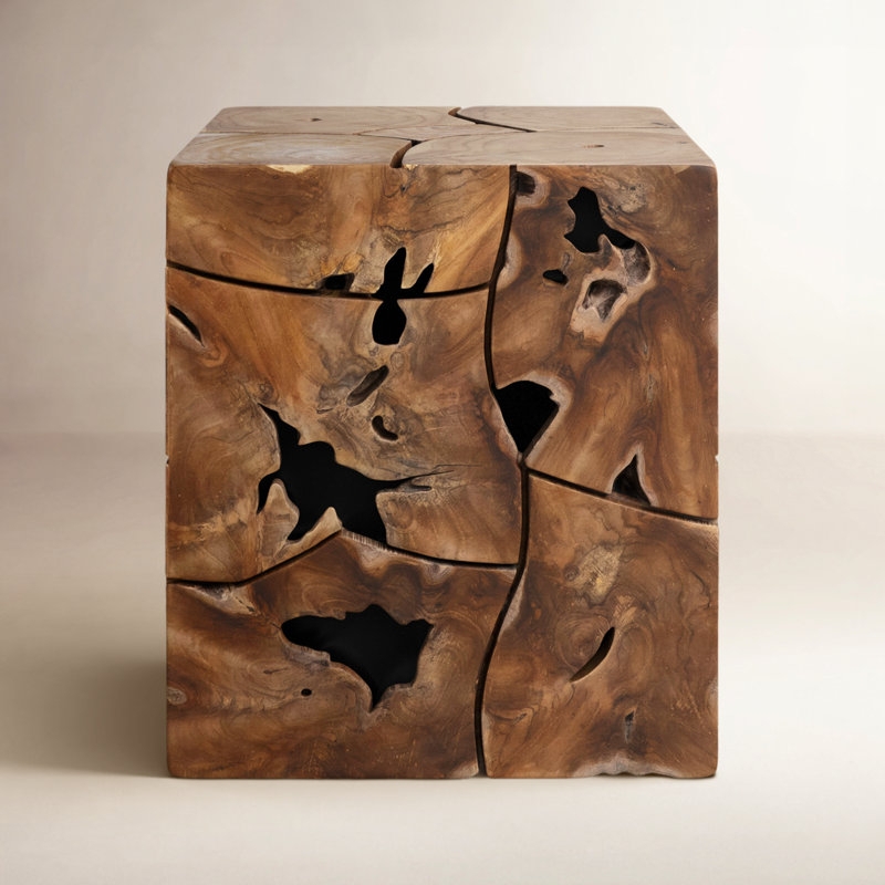 End Table Block Base Square Silhouette Natural Grain Matte Finish Solid