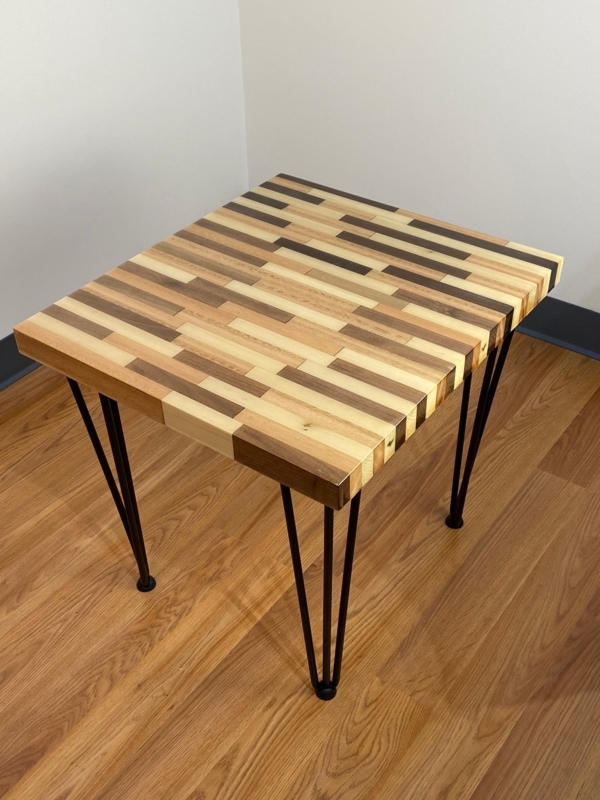 End Table Blue Epoxy River Butcher Block Construction Hairpin Legs Unique