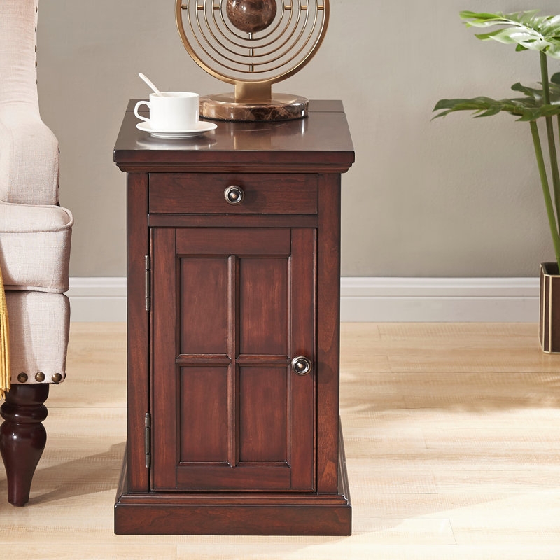 End Table Built In Outlets Block Legs Lower Shelf Functional Design
