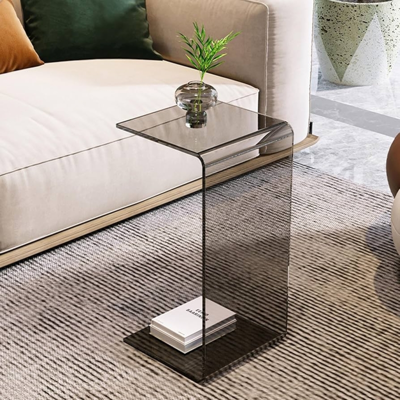 End Table C-Shaped Acrylic with Waterfall Edge for Sofa Side