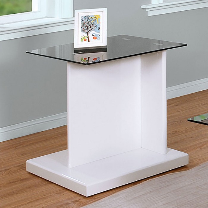 End Table C-Shaped, Black and White High Gloss, Tiered Base.