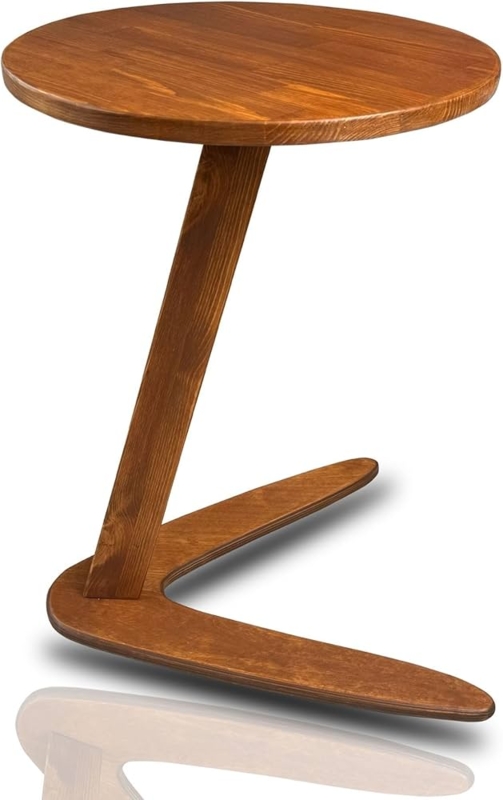 End Table C-Shaped Chestnut Cantilever Design Space Saving Sofa End Table