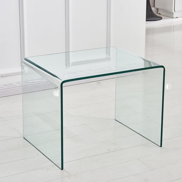End Table C-Shaped Clear Glass Minimalist Sled Base