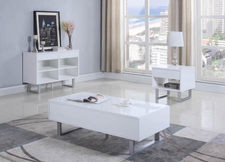 End Table C-Shaped, High Gloss Finish, Minimalist Cantilever Design.