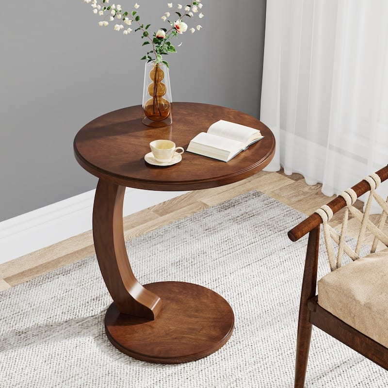 End Table C-Shaped Industrial Round Top for Sofa Side