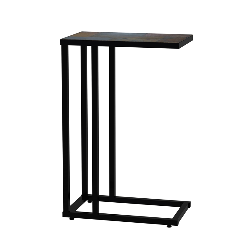 End Table Cantilever Design Gold Metal, Stone Top Accent Table.