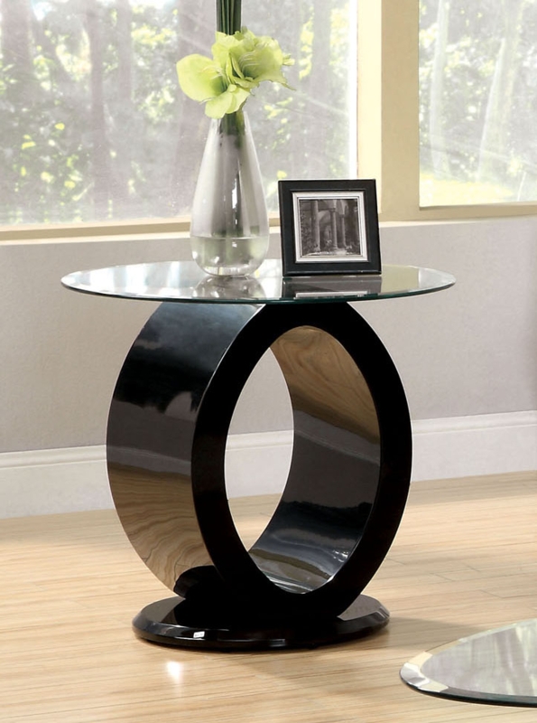 End Table Cantilevered Black Gloss Base with Tempered Glass Top