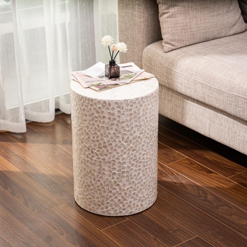 End Table Capiz Shell Floral Vine Pattern Coastal Accent Table