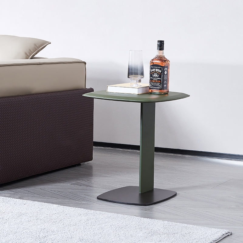 End Table Caramel Rounded Square Low Profile Stitched Seams