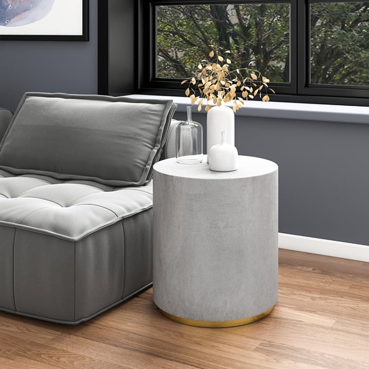 End Table Cement Lipped Edge Round Top Minimalist Industrial Style