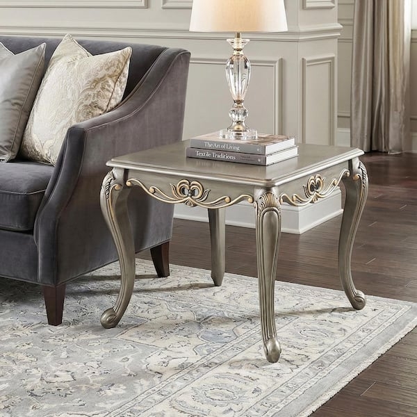 End Table Champagne Finish Gold Highlights Cabriole Legs