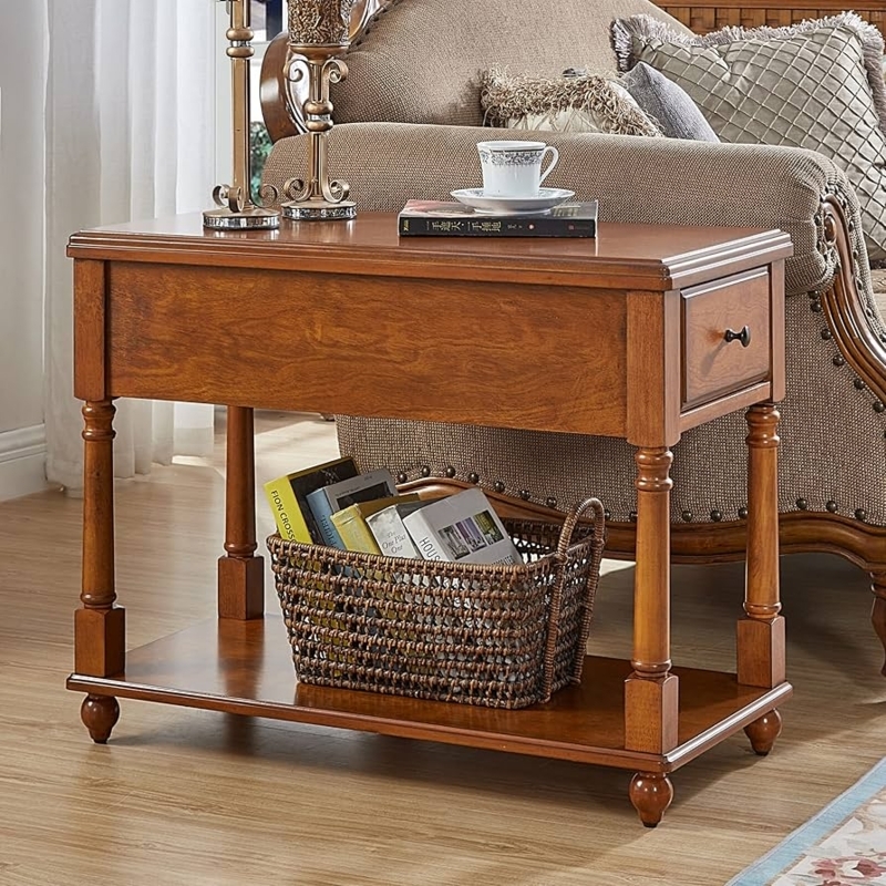 End Table Cherry Finish Cup Pull Tapered Legs Transitional