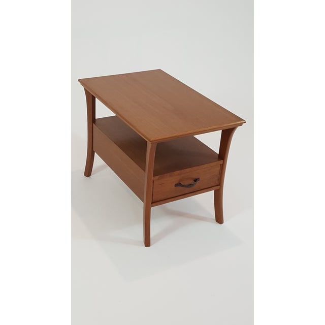 End Table Cherry Finish Slender Tapered Legs Drawer Small Side Table