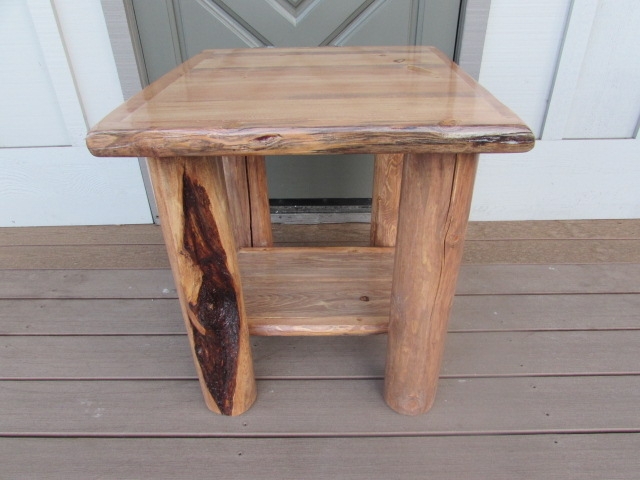 End Table Cherry Stain Log Legs Two-Tier Design
