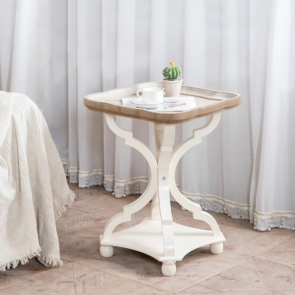 End Table Chipped Paint Finish Square, Rustic Farmhouse End Table