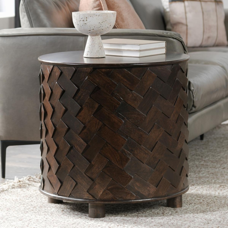 End Table Chunky Cylindrical Legs Organic Modern Wood Grain