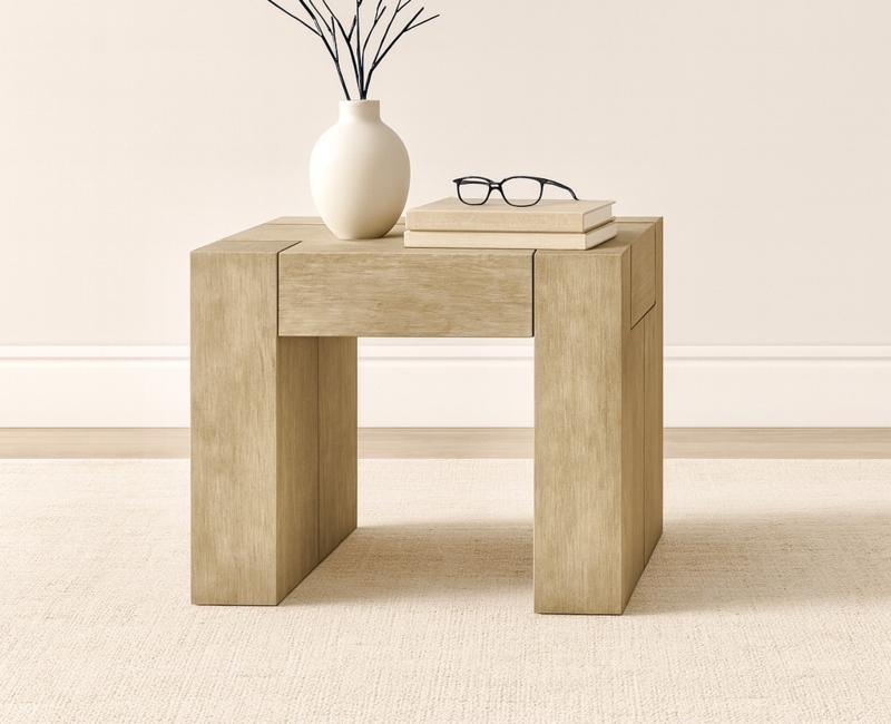 End Table, Chunky Wood Beams, Rustic Industrial Dovetail Design