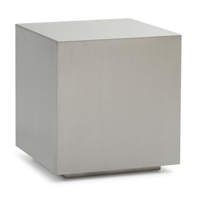 End Table Circular Brushed Stainless Steel Slat Base Industrial