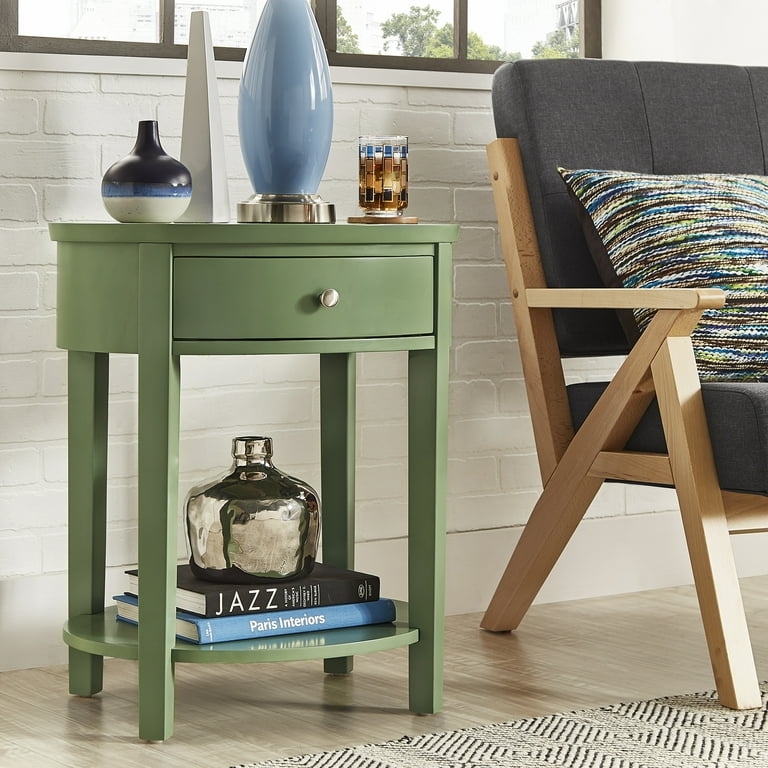 End Table Circular Meadow Green Drawer Lower Storage Shelf