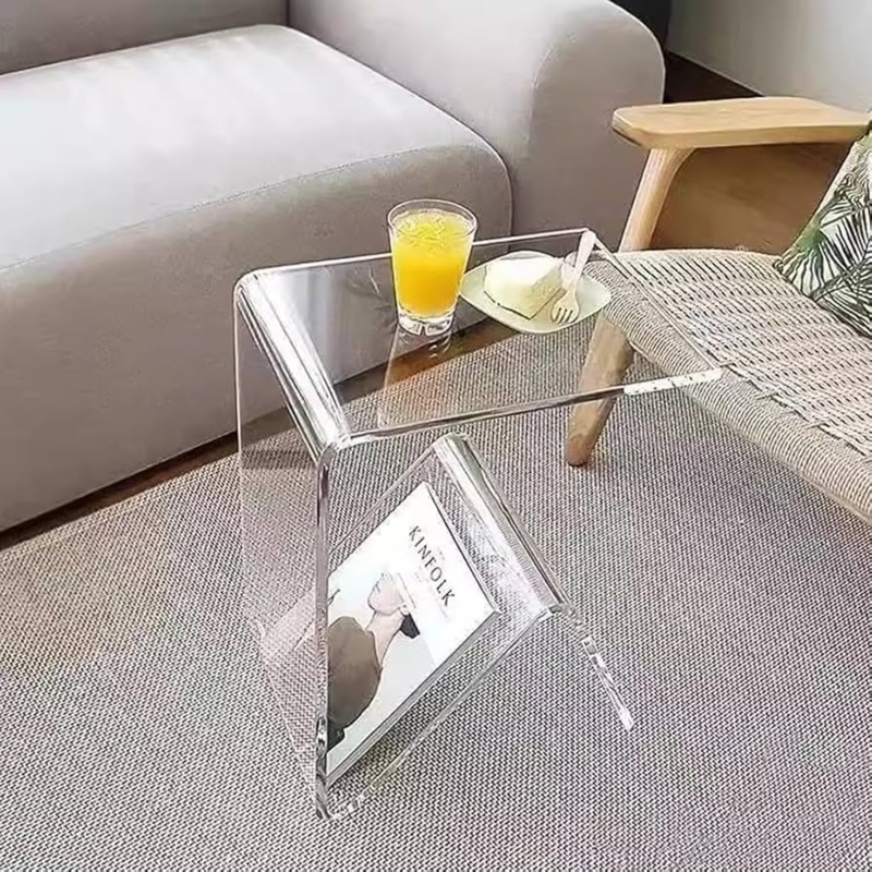 End Table, Clear Acrylic C-Shaped with Magazine Holder
