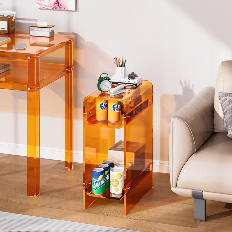 End Table, Clear Acrylic Slim C-Shaped Profile