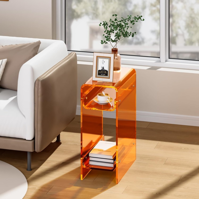End Table, Clear Acrylic Slim C-Shaped Profile
