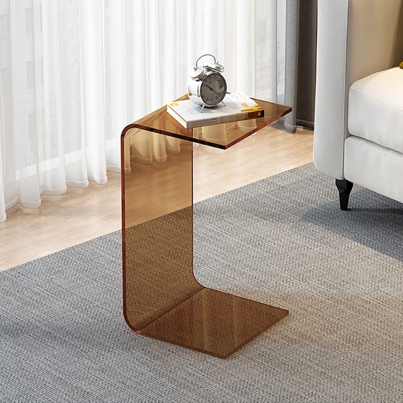 End Table, Clear Acrylic U-Shaped with Shelf