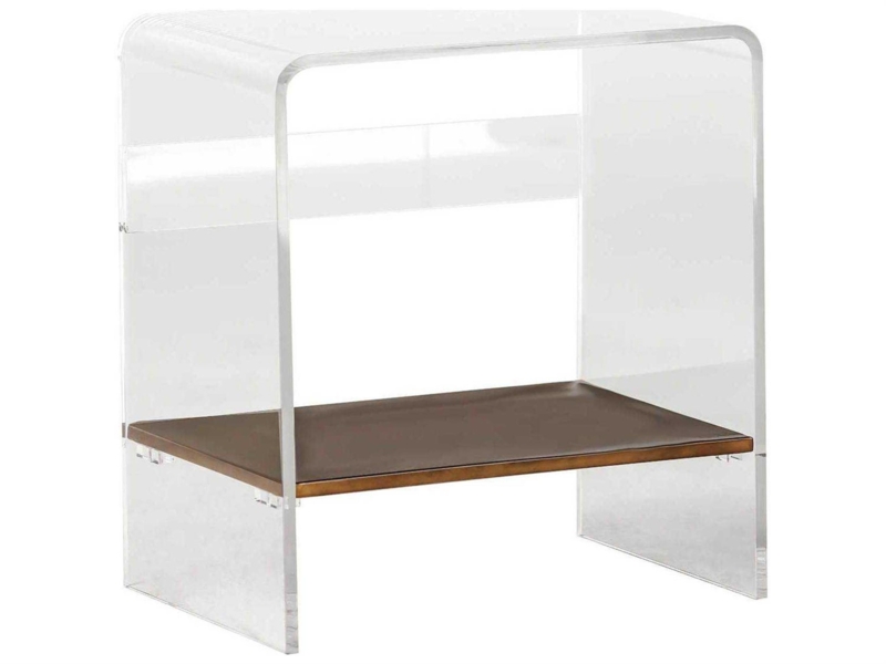 End Table Clear Acrylic Waterfall Frame with Antique Brass Lower Shelf