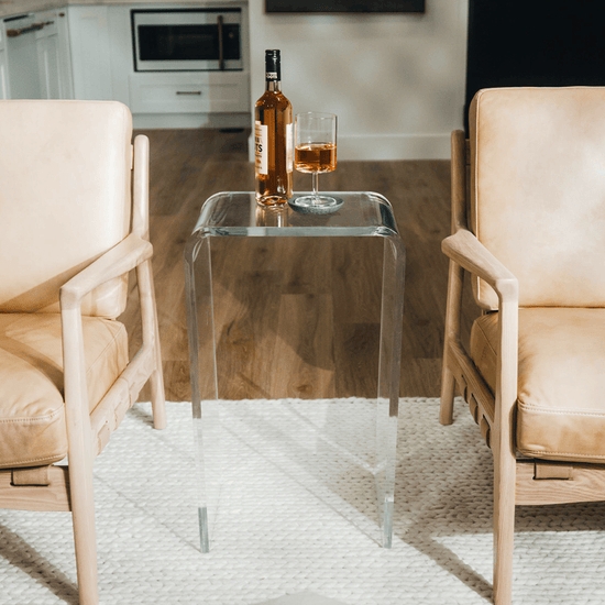 End Table, Clear Acrylic Waterfall U-Shaped