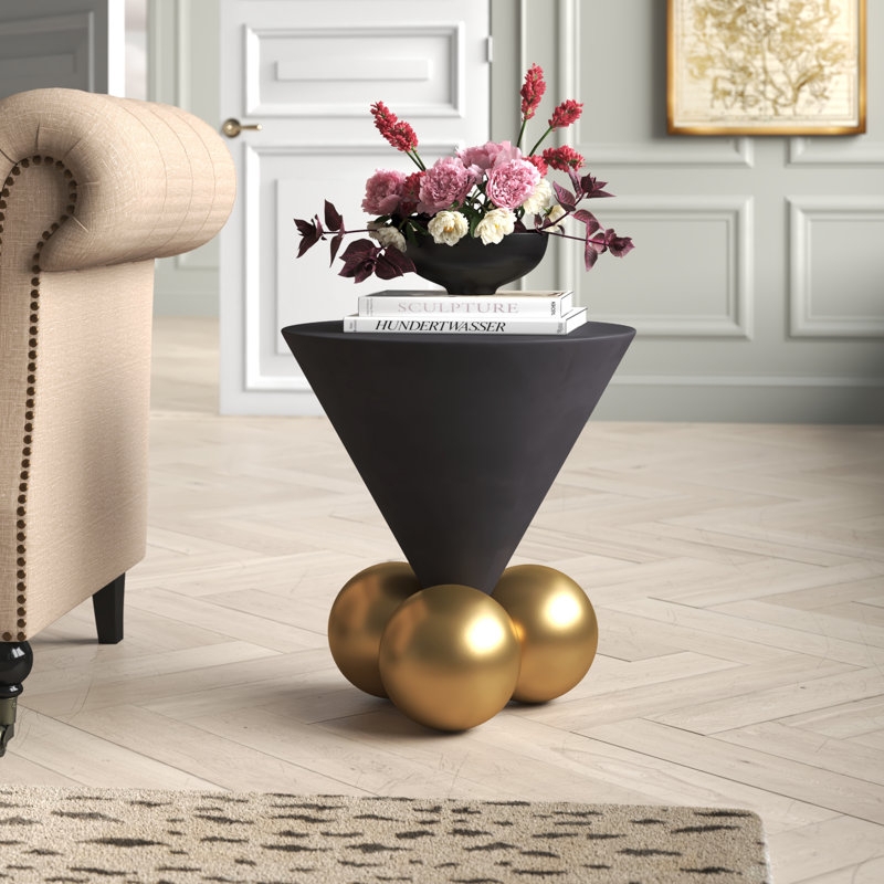 End Table, Concrete Top Pedestal, Fluted Base, Industrial Grey Finish