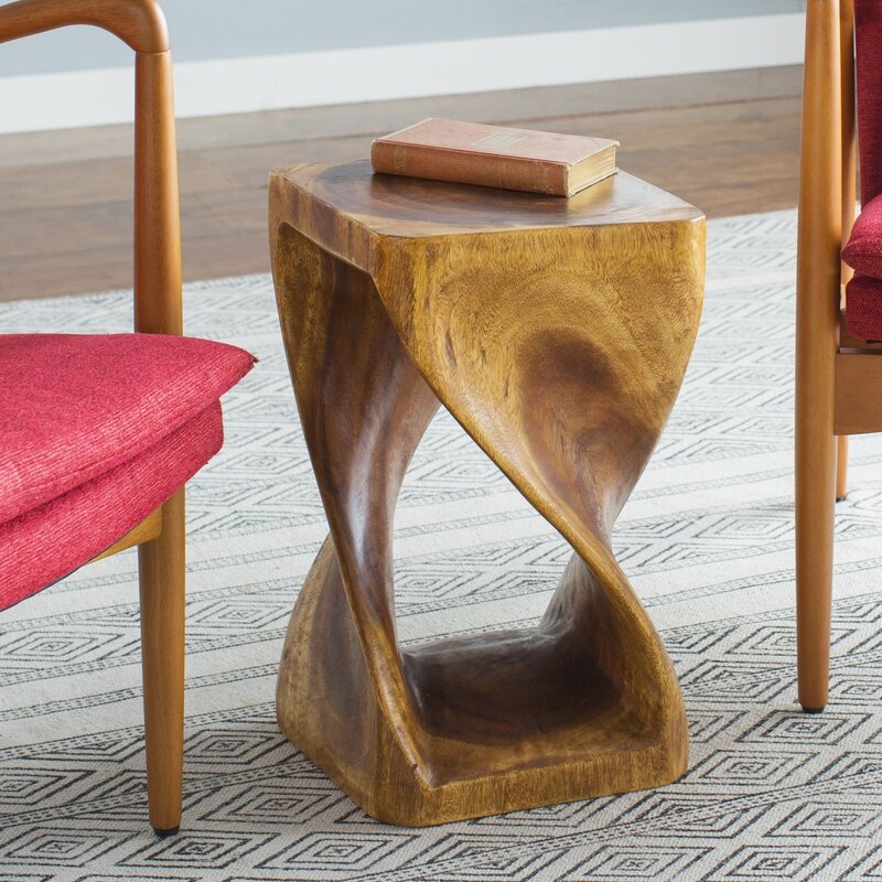 End Table, Contemporary Slatted Design, Hollow Oval Base, Earthy