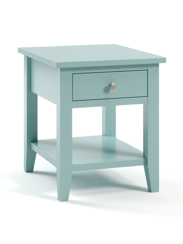 End Table Cottage Silhouette Teal Nightstand With Open Shelf