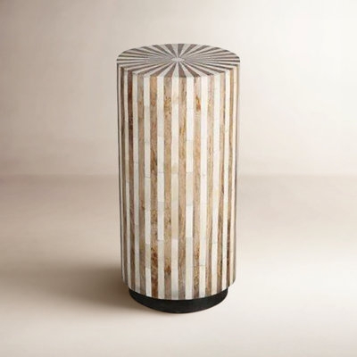 End Table Cream Ribbed Base Wood Top Textured Drum Side Table Ideas