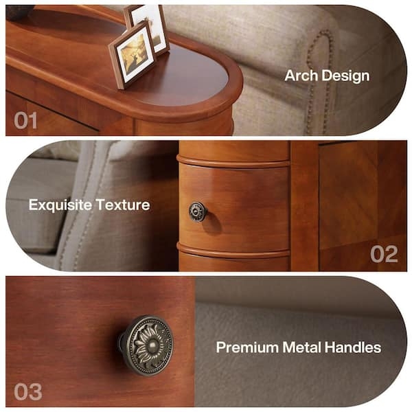 End Table, Cutout Handles, Three Drawers, Tapered Legs, Walnut Wood