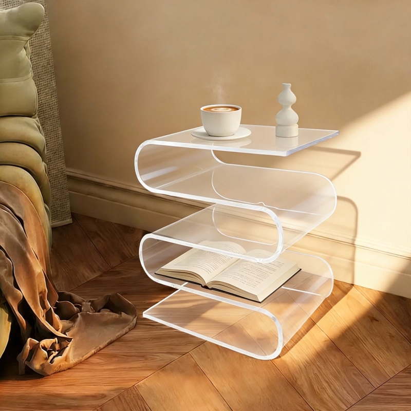 End Table Cylindrical 3-Tier Storage with Sliding Doors in Soft Pink