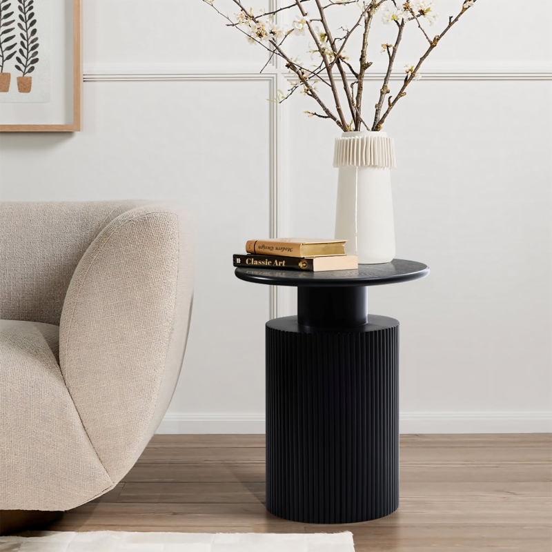End Table Cylindrical Shape Vertical Fluted Texture