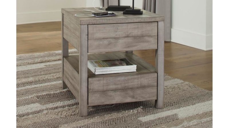 End Table Cylindrical Silhouette Modern Gray Wood Grain Accent