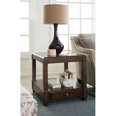 End Table Dark Espresso Finish Rectangular with Open Display Shelf
