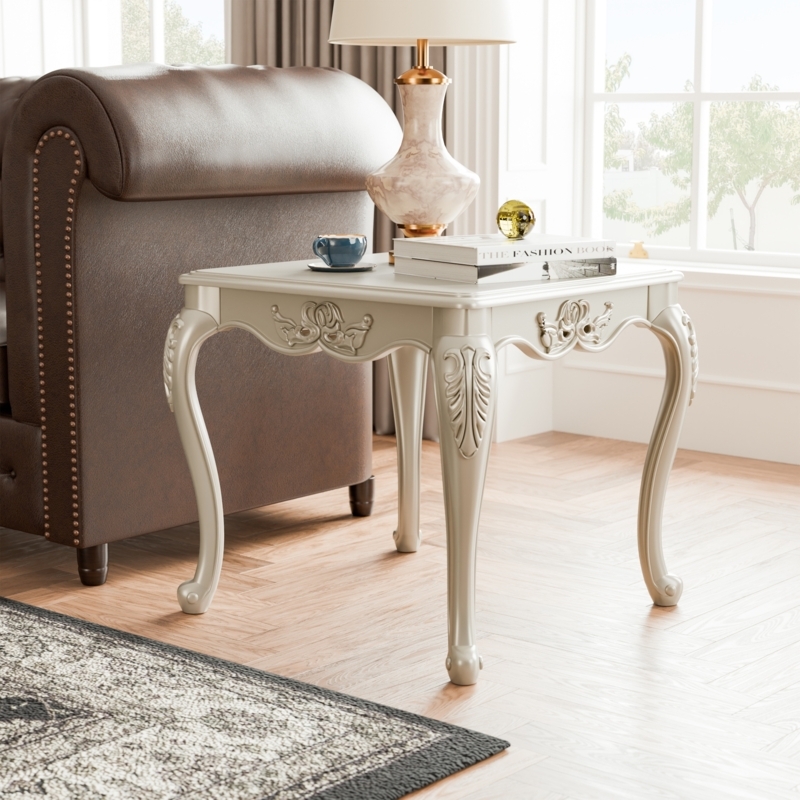 End Table Dark Mahogany Pedestal Silhouette Intricate Carvings