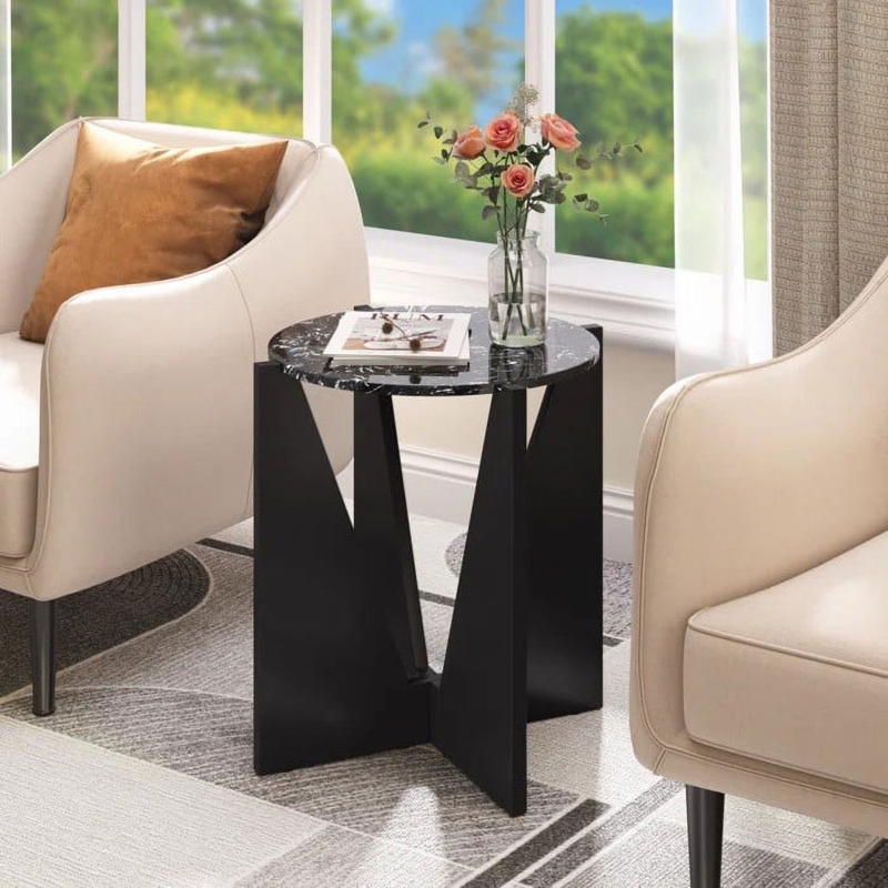 End Table Dark Wood Lower Shelf Storage Marble Top End Table With Shelf