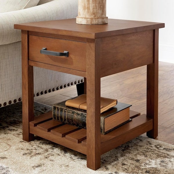 End Table Distressed Patina Two-Tone Wood French Country Cream